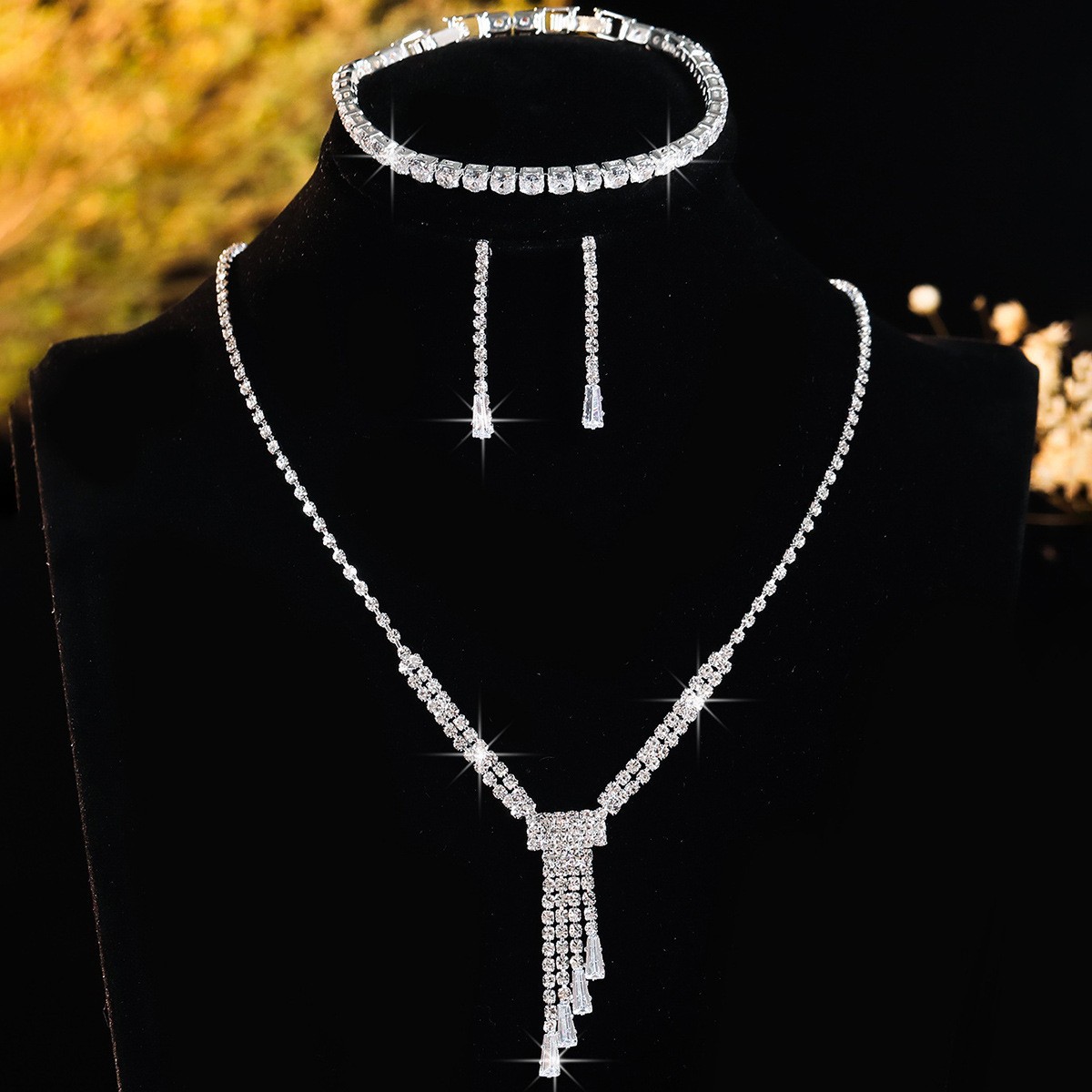Rhinestone Jewelry Set with Tennis chain bracelet